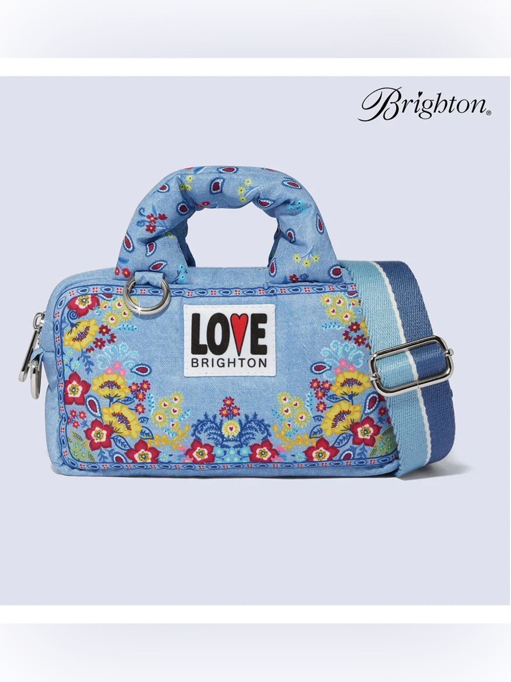 NWOT Brighton LOVE Denim Floral Mini Crossbody Bag - Light Blue